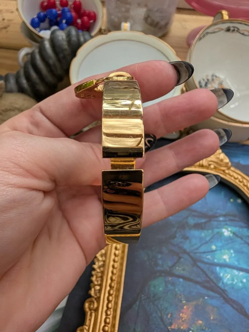Michael Kors designer vintage Lock Charm rhinestone gold cuff bangle bracelet